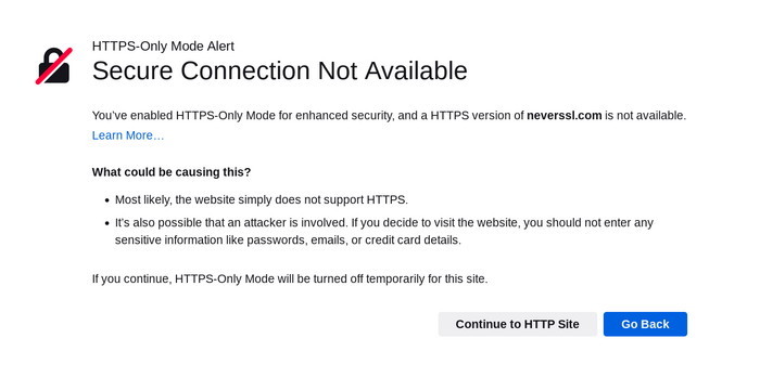 Connexion sécurisée non disponible pour le site web HTTP