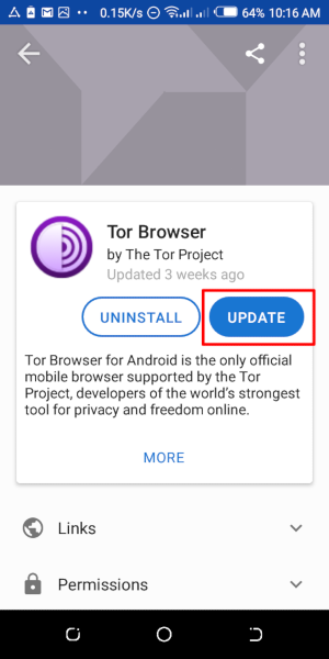Az Androidos Tor Böngészőben frissítése az F-Droid-dal