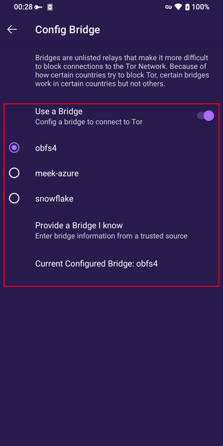 Επιλέχθηκε γέφυρα στο Tor Browser για Android