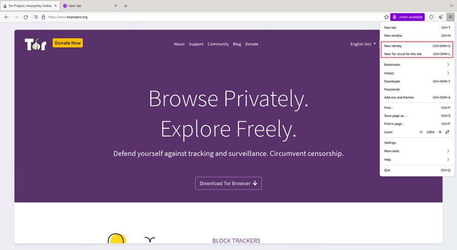 New Identity and New Tor Circuit options under main menu