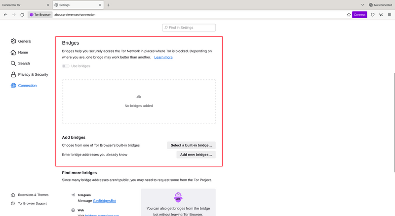 Configure Tor bridge