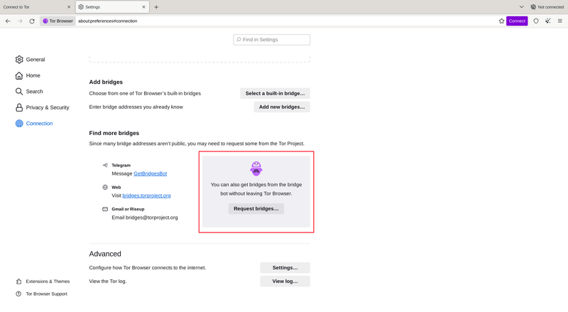 Demander un pont à torproject.org